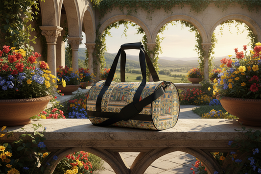 Christ and the Virgin Enthroned gym bag - Renaissance courtyard garden