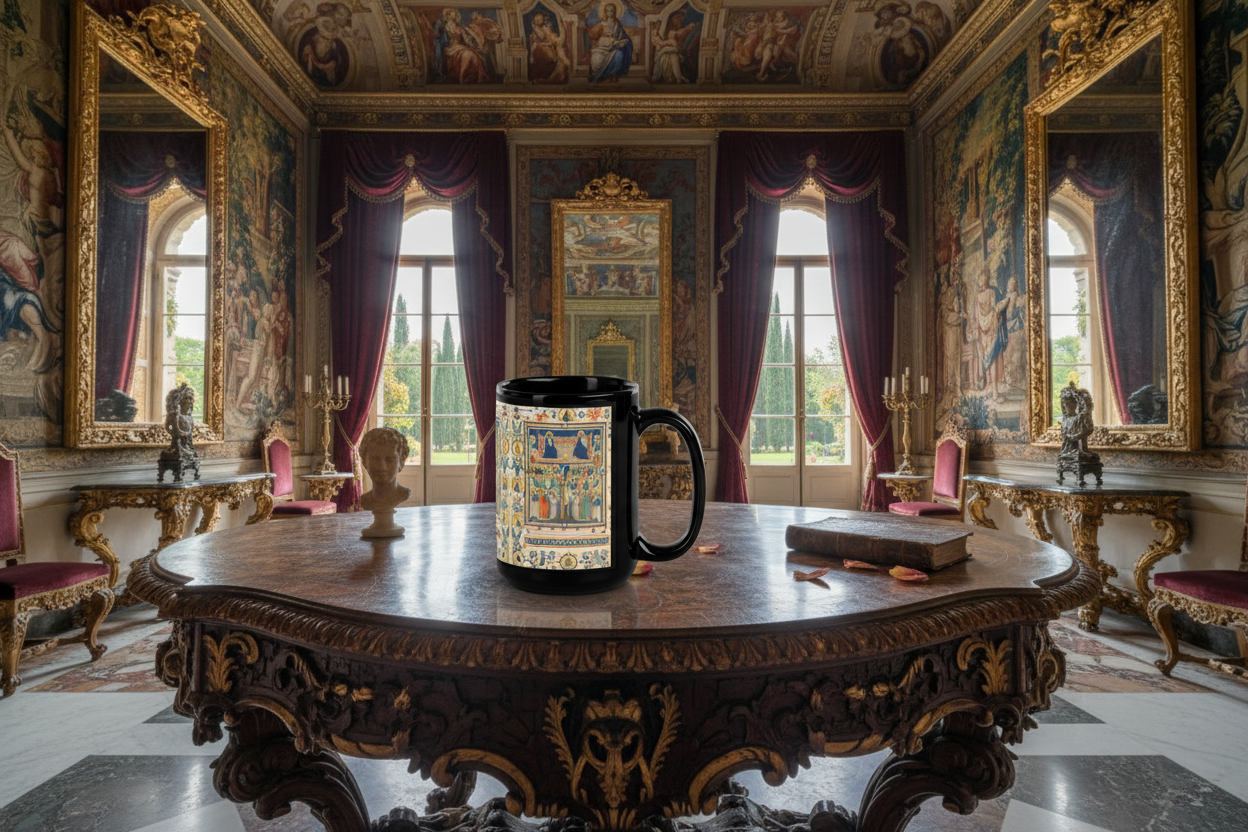 Christ and the Virgin Enthroned mug in Renaissance setting