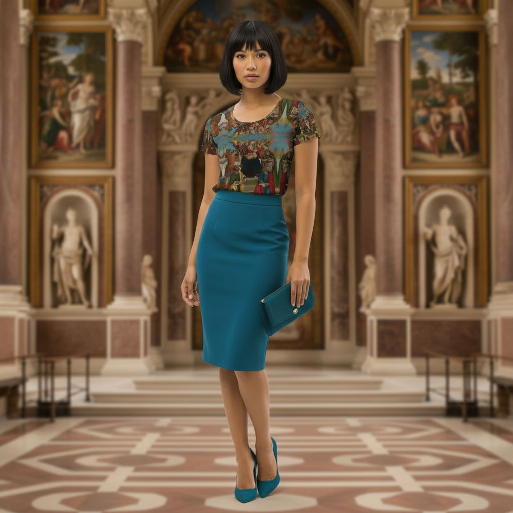 Complete full-body shot with untucked shirt