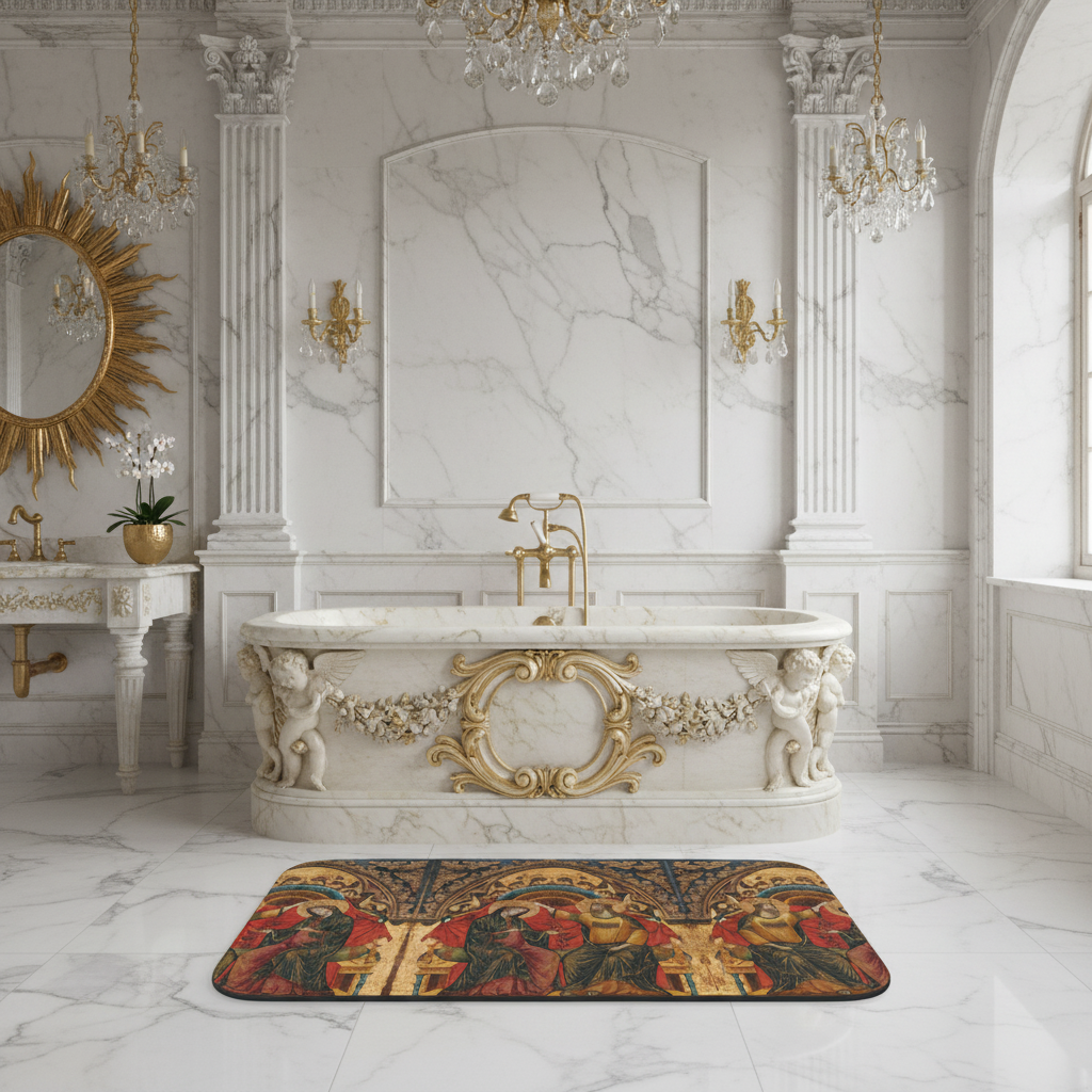 Coronation of the Virgin bath mat with carved tub