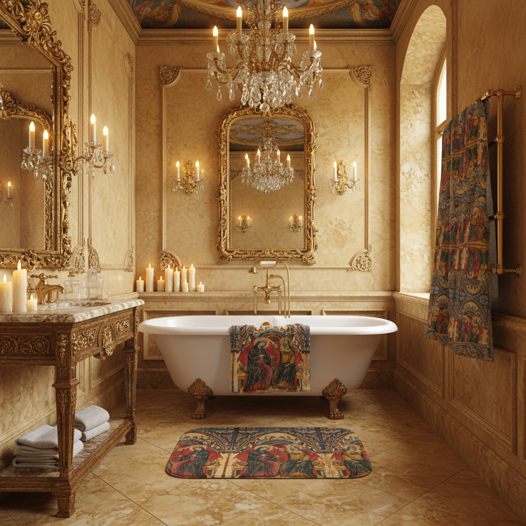 Coronation of the Virgin bathroom set with candles