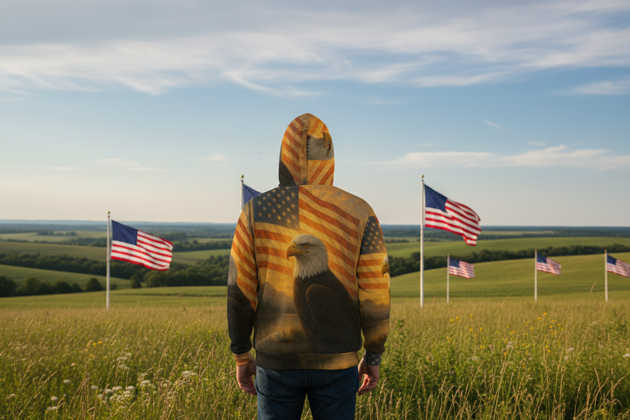 Eagle Hoodie Men's Back View Hood Up