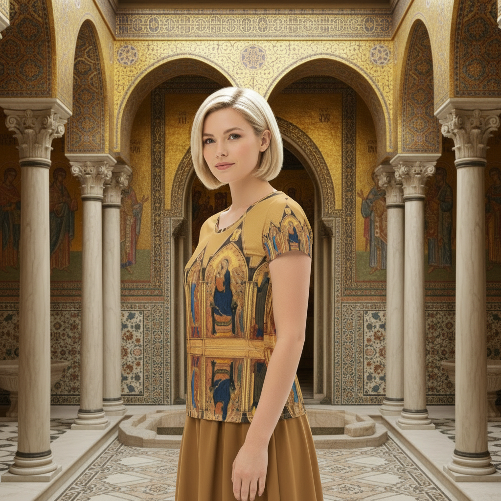 Left Side View with Golden Brown Skirt