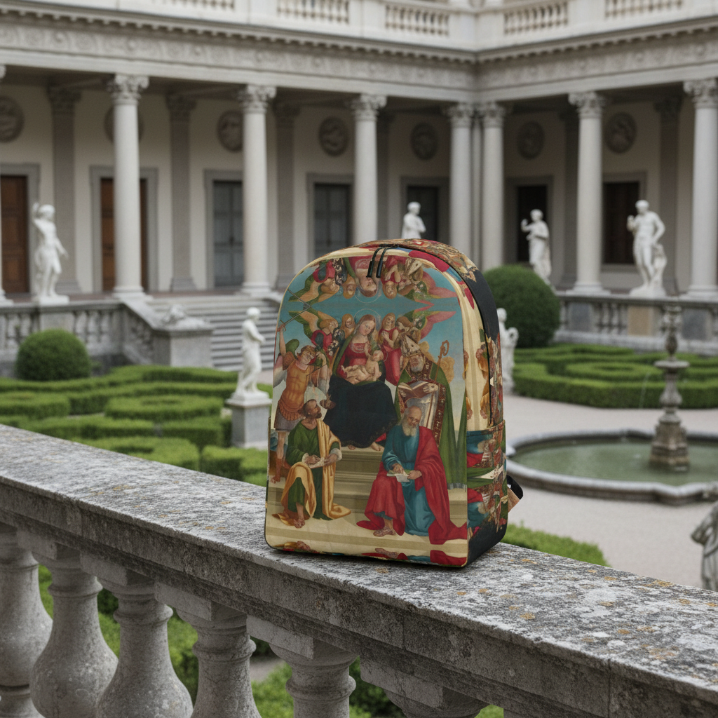 Madonna and Child backpack outdoor Renaissance setting