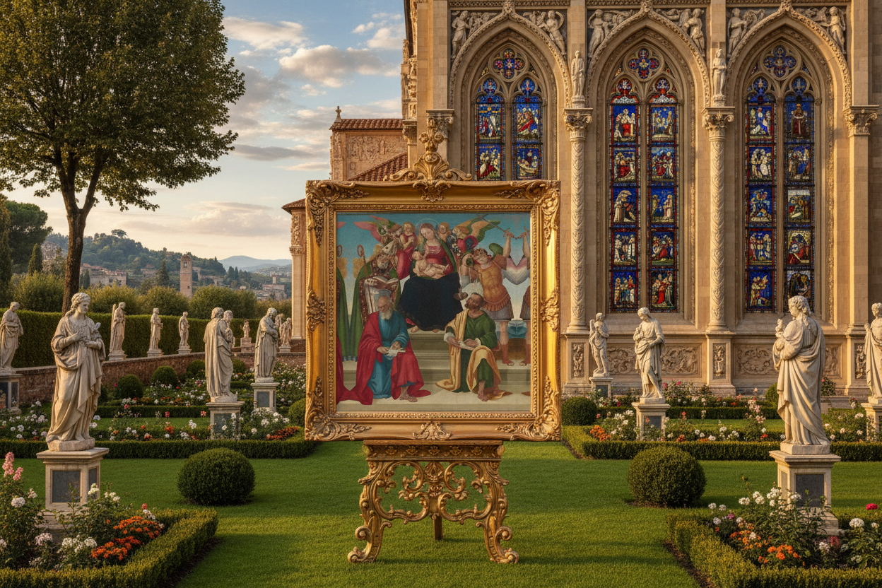 Madonna and Child Canvas with Ornate Church