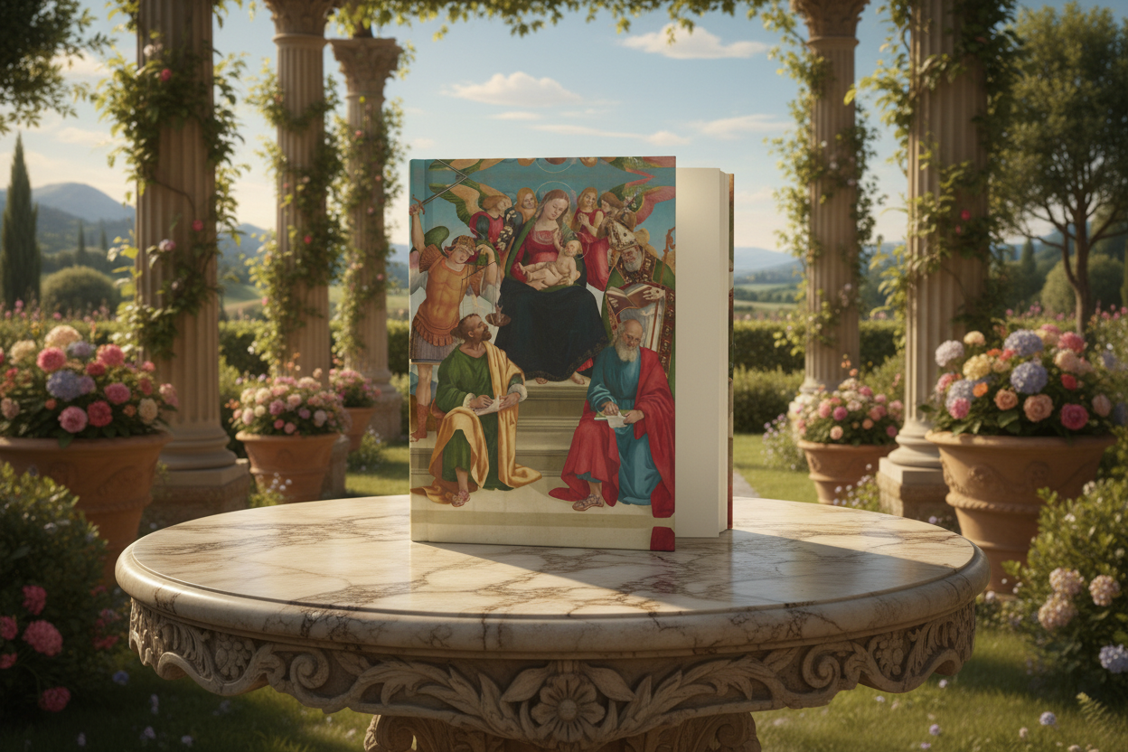 Madonna and Child with Saints and Angels journal - courtyard garden