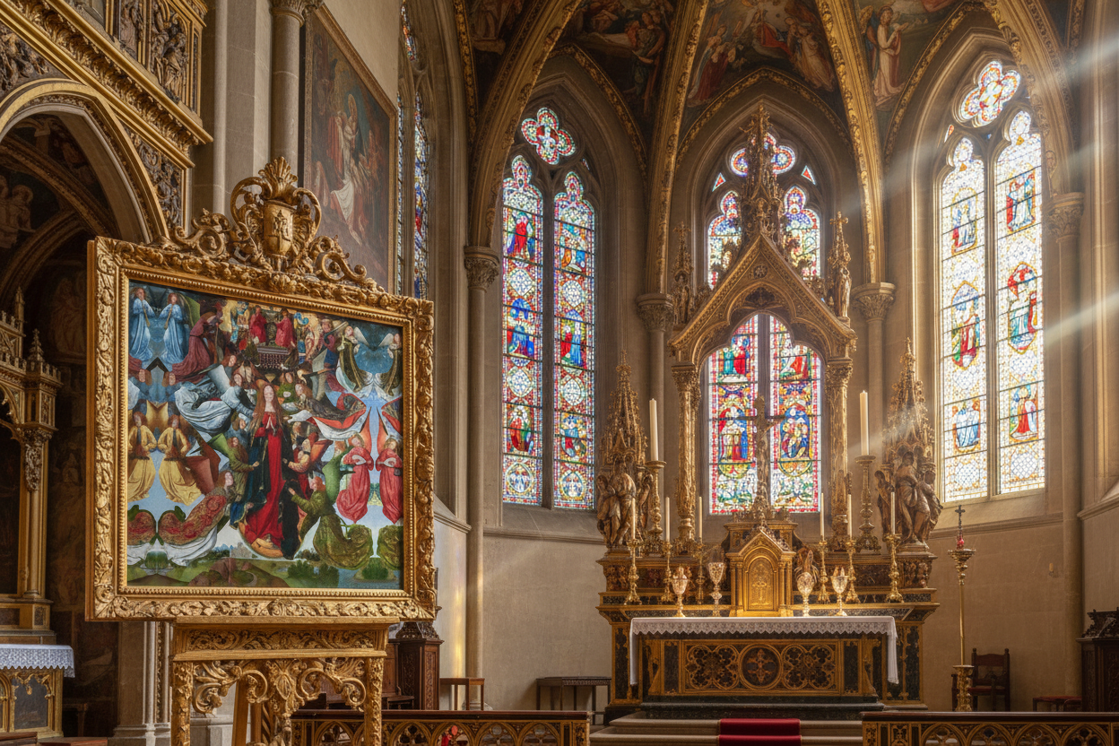 Mary Queen of Heaven Canvas Beside Altar