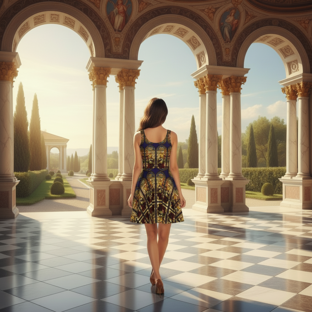 Model Back View in Palace Loggia