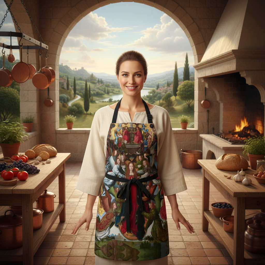 Model Cooking in Renaissance Kitchen Terrace with Scenic View