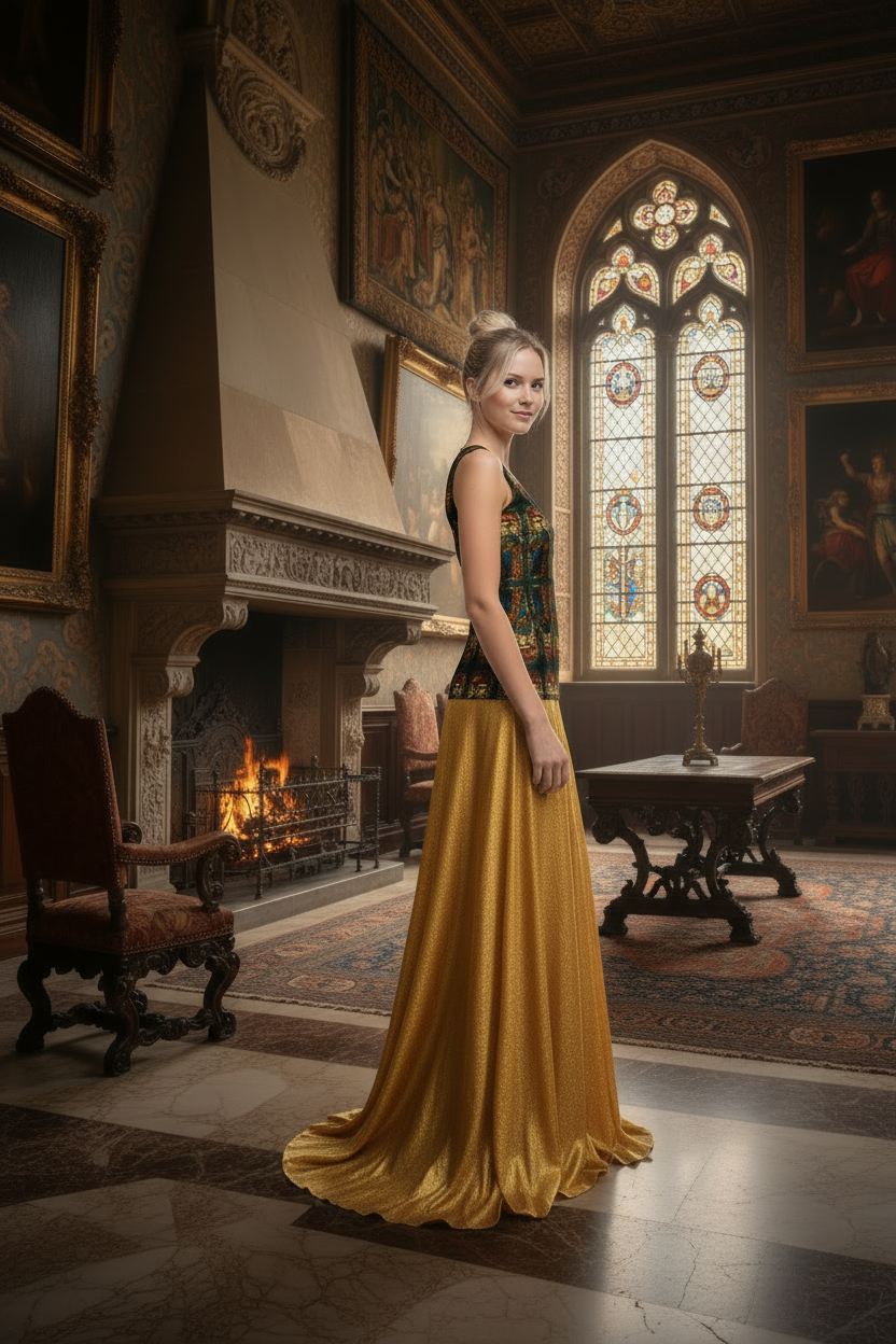 Model right side with roaring fireplace