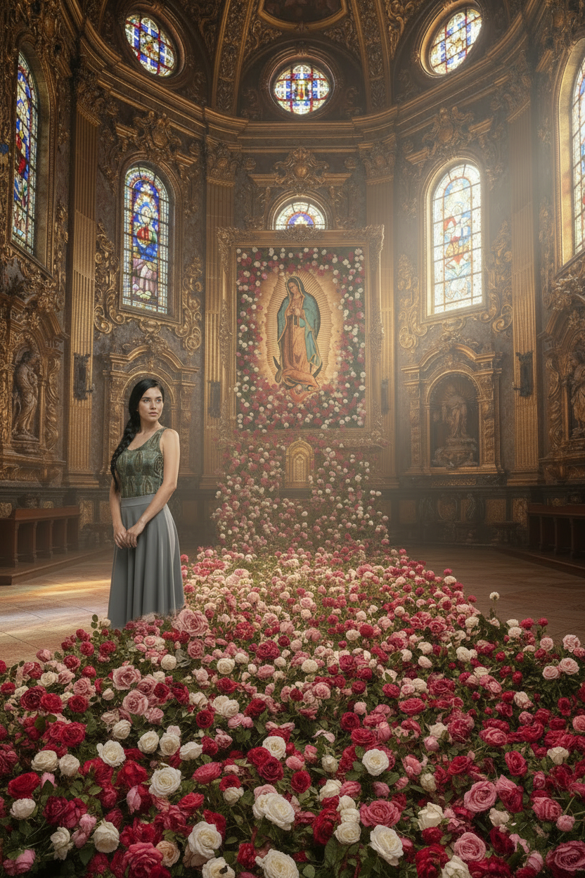 Model to the Side with Natural Roses