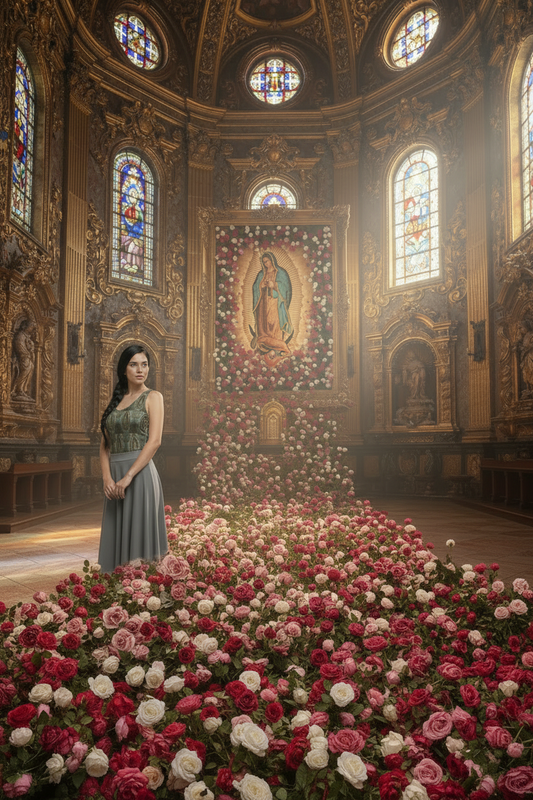 Model to the Side with Natural Roses