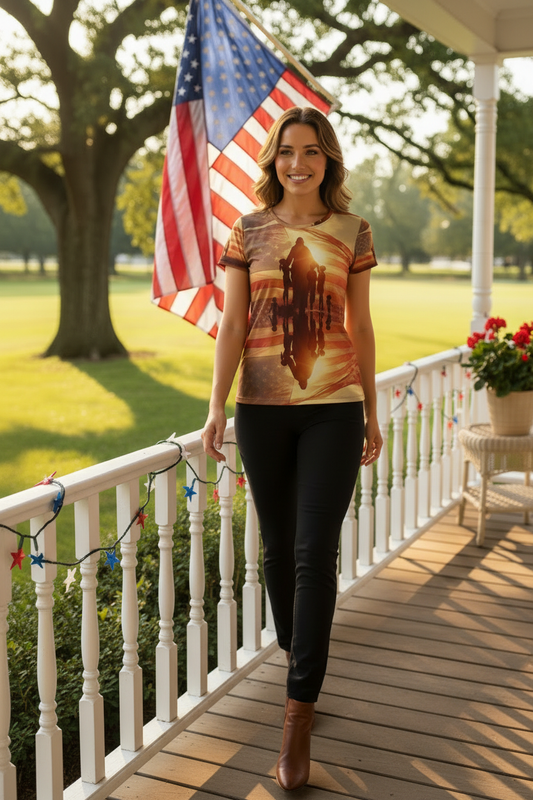 Model walking in Freedom shirt with black slacks and brown boots