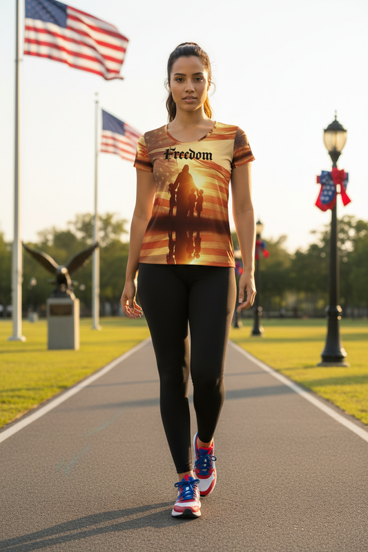Model walking towards camera wearing exact Turning Point shirt