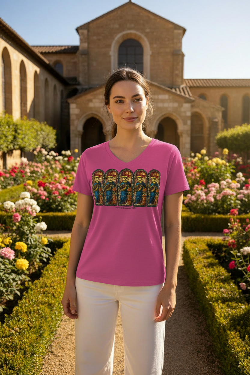 Model wearing Berry pink tee