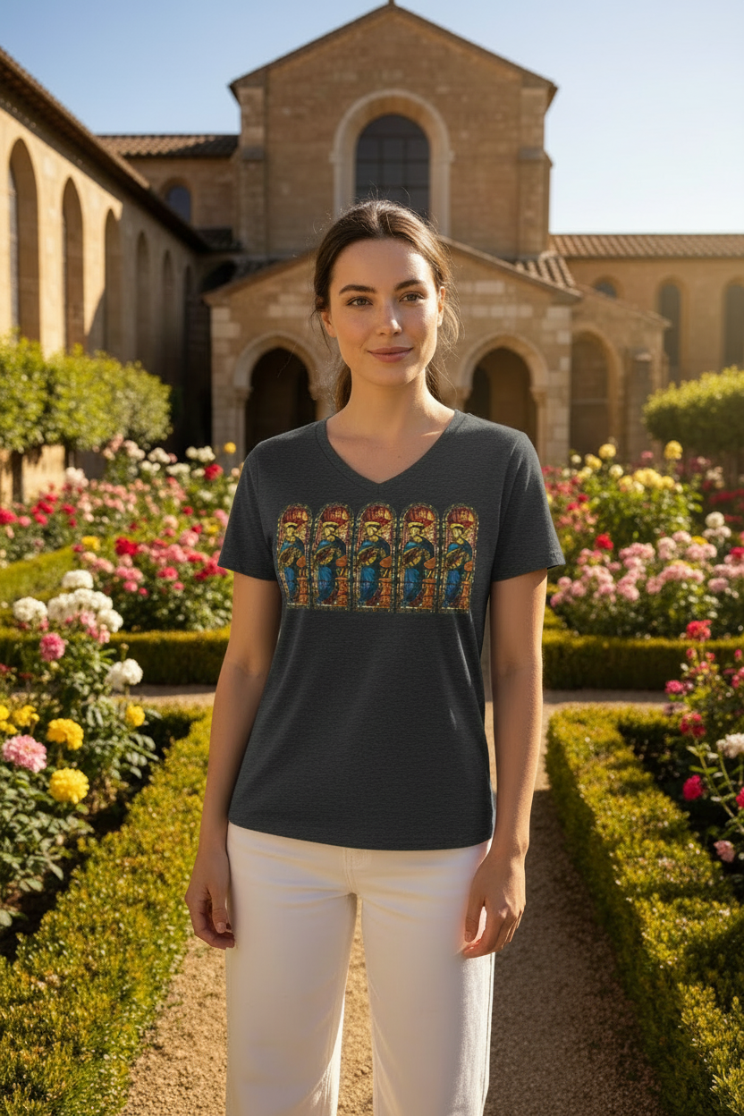Model wearing Dark Grey Heather tee