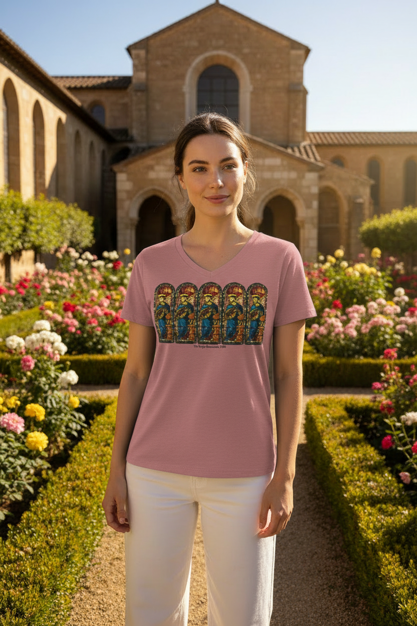 Model wearing Heather Mauve tee