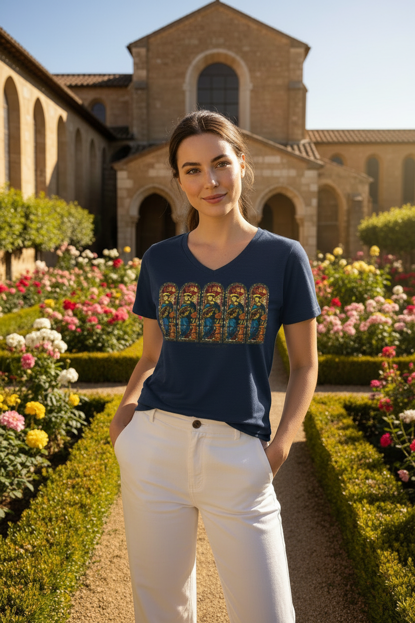 Model wearing Heather Navy tee