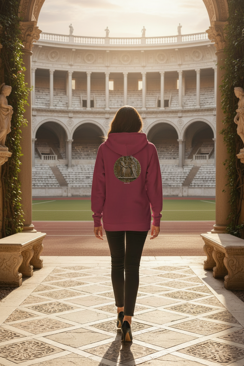 Model wearing Maroon hoodie - back