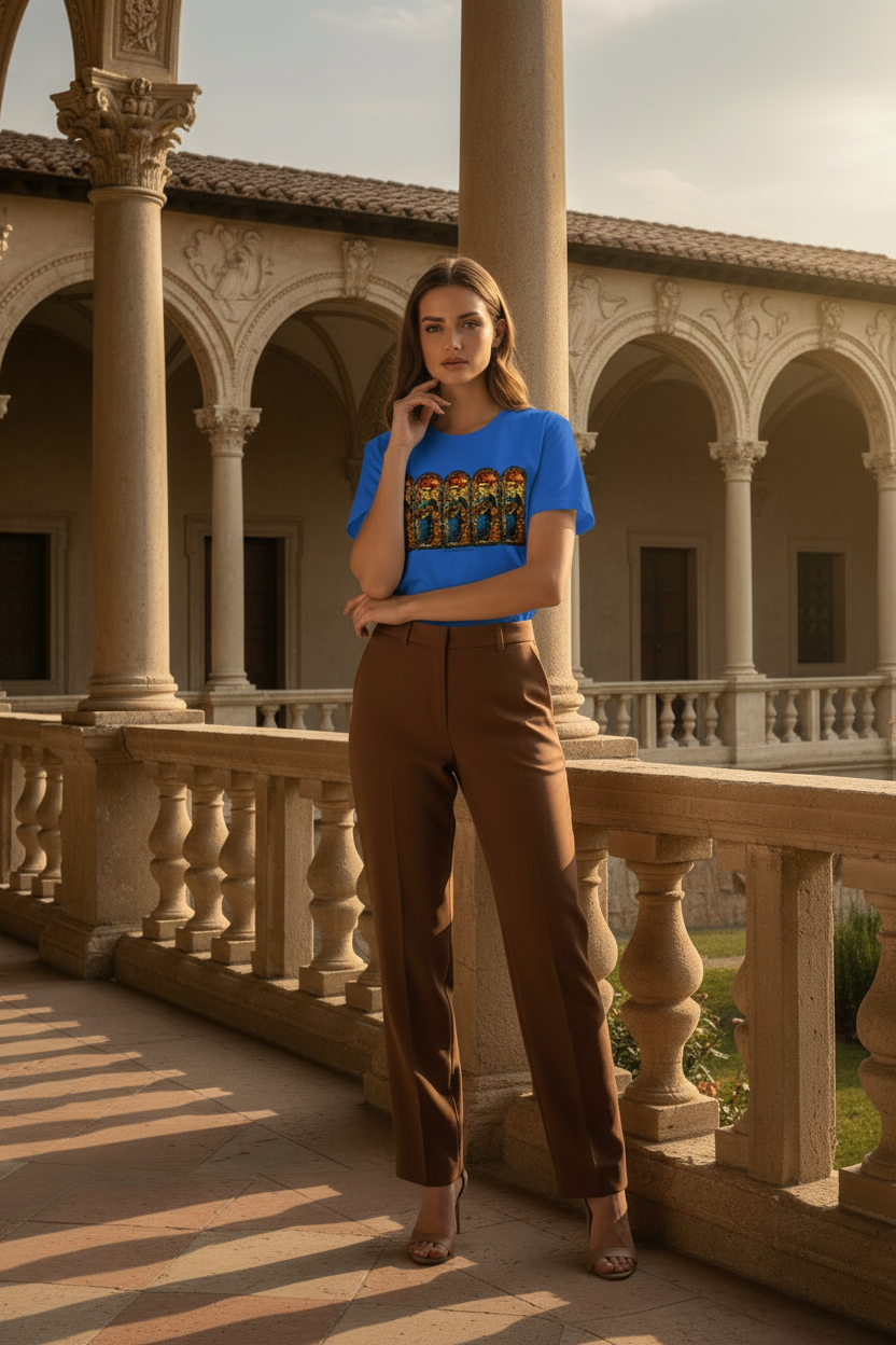 Model wearing Royal Blue tee