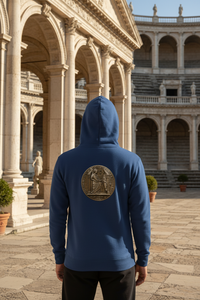 Model wearing Team Royal hoodie - back