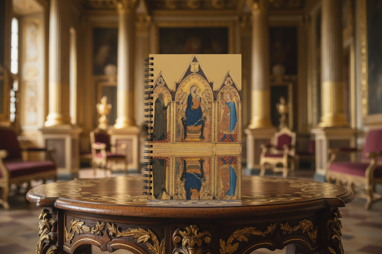 Notebook in vertical position in Renaissance palace