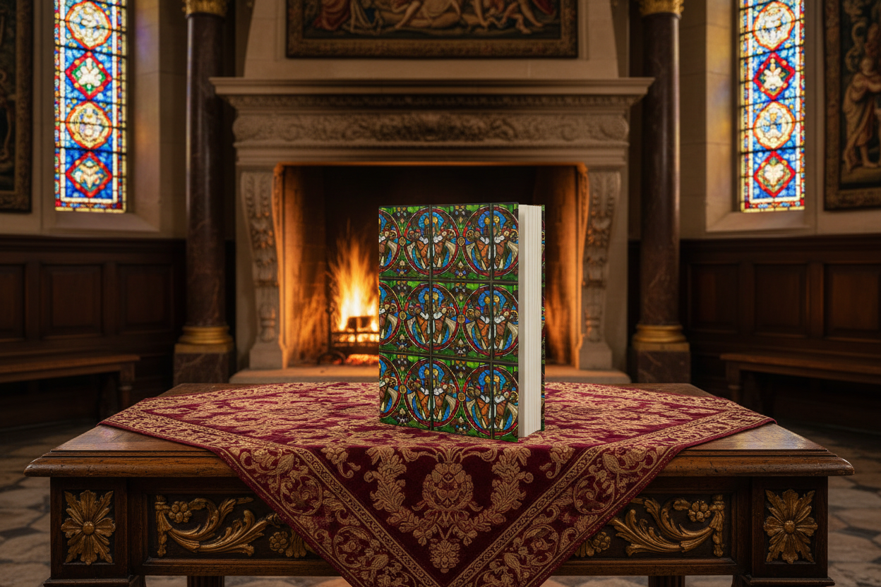 Opened Journal Standing on Table