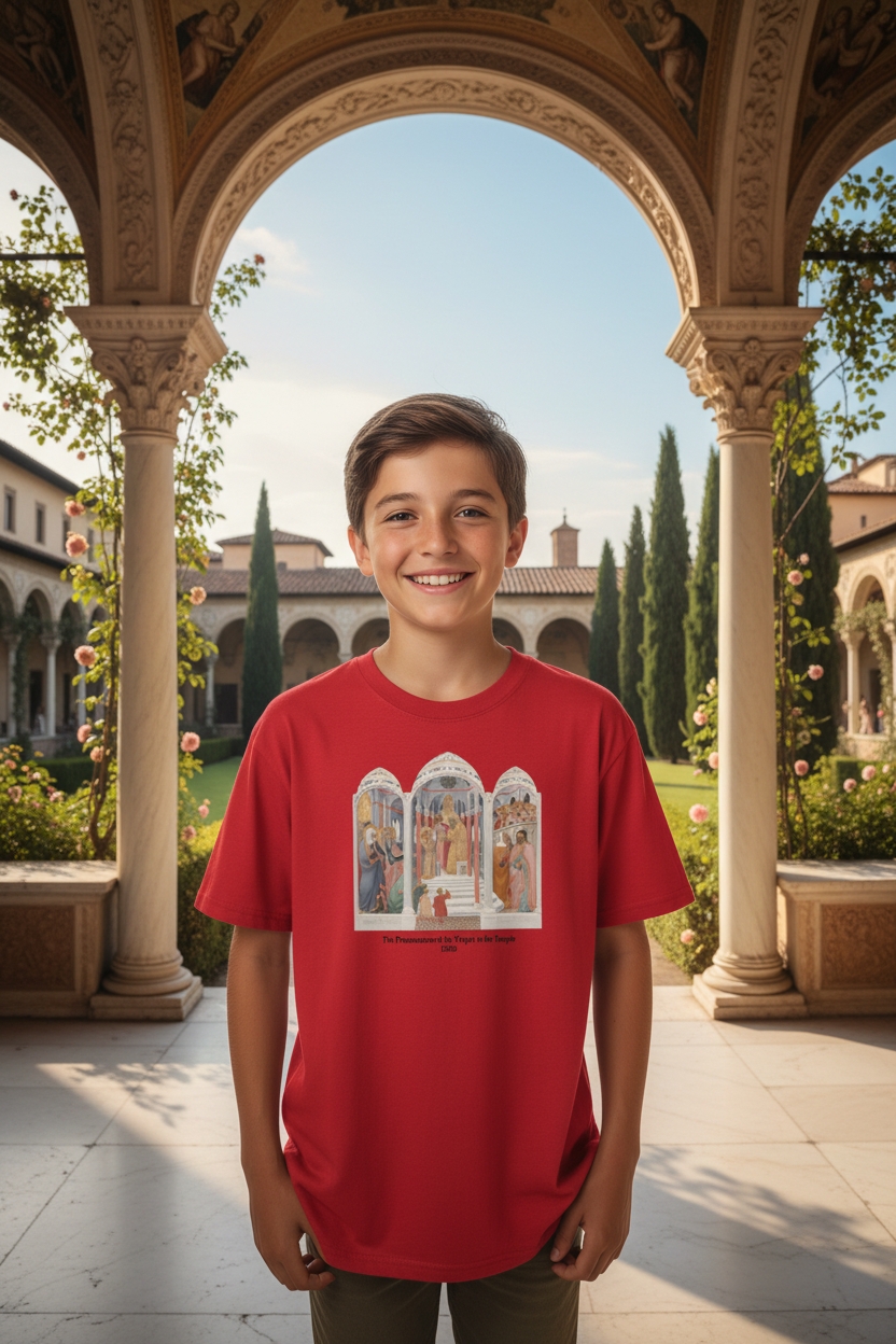 Outdoor Renaissance courtyard - Youth Classic Tee Presentation of the Virgin