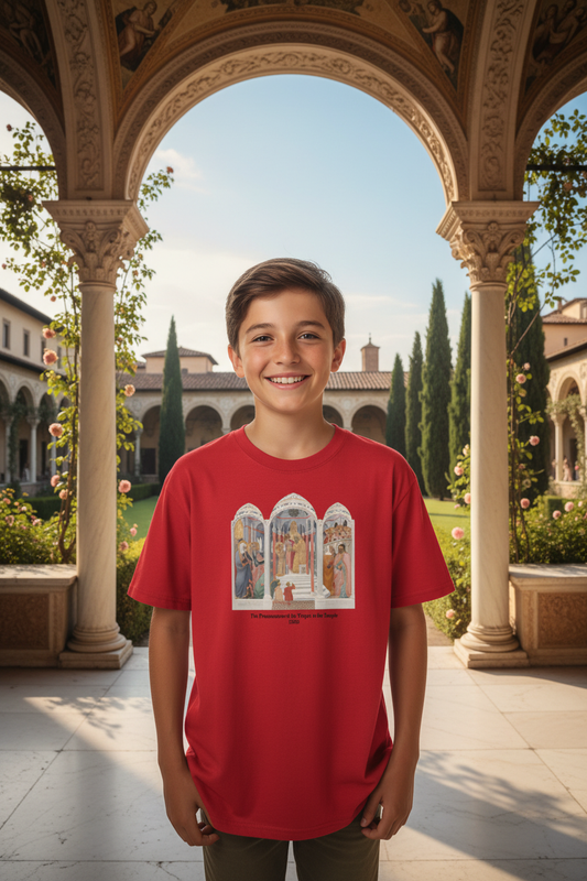 Outdoor Renaissance courtyard - Youth Classic Tee Presentation of the Virgin
