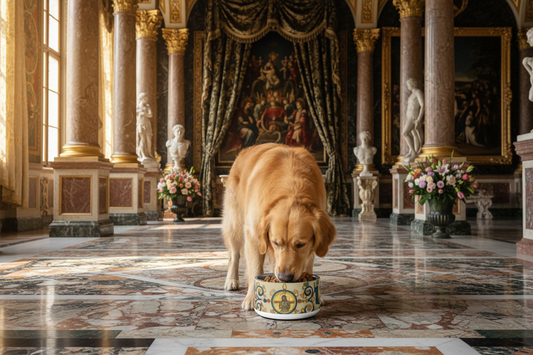 Pet bowl with dog in Renaissance palace