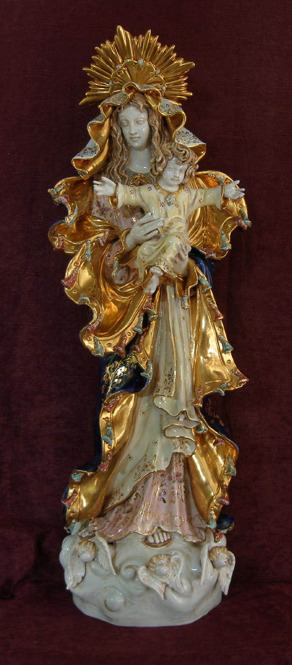 Our Lady Queen Of Peace Madonna And Child Hand-Painted Ceramic 14X36"