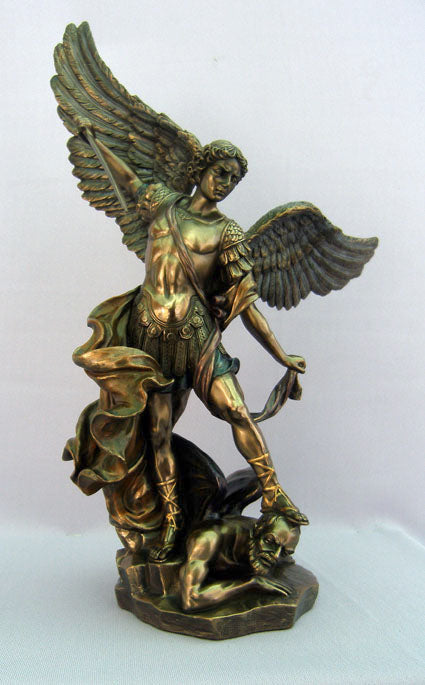 St. Michael Statue Cold-Cast Bronze Lightly Hand-Painted 14.5"