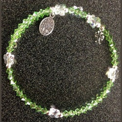 Swarovski Peridot Silver Bracelet With Miraculous Medal/Cross