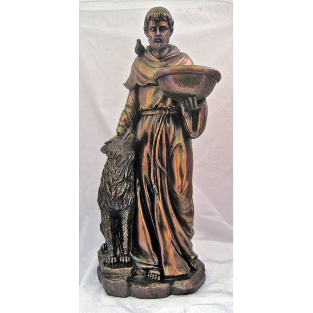St.Francis With Wolf In Cold-Cast Bronze 20"