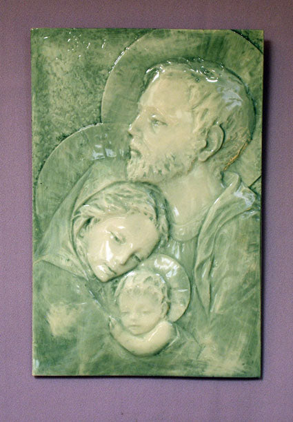 Holy Family Ceramic Plaque Blue 7X10.5"