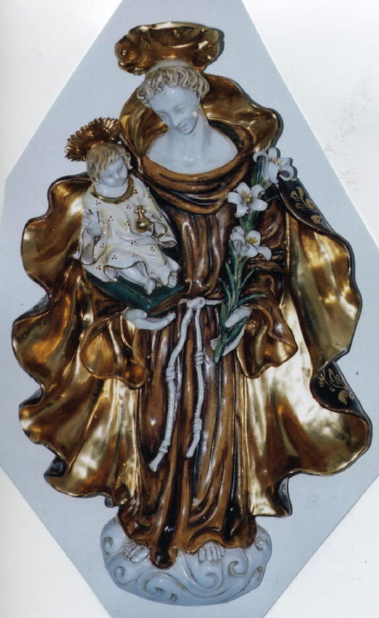 St. Anthony And Child Wall Paque Hand-Painted Ceramic 12X20"