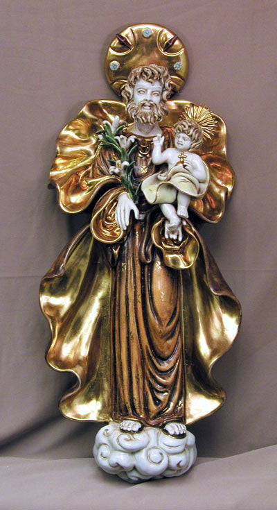 St. Joseph And Child Wall Plaque Hand-Painted Ceramic 25"