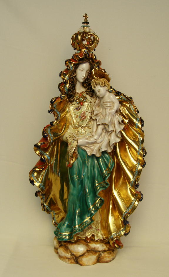 Standing Madonna And Child Hand-Painted Ceramic 26"