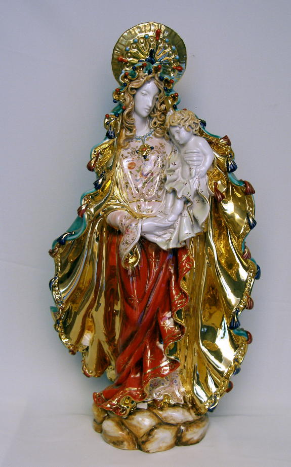 Standing Madonna And Child Hand-Painted Ceramic 26"