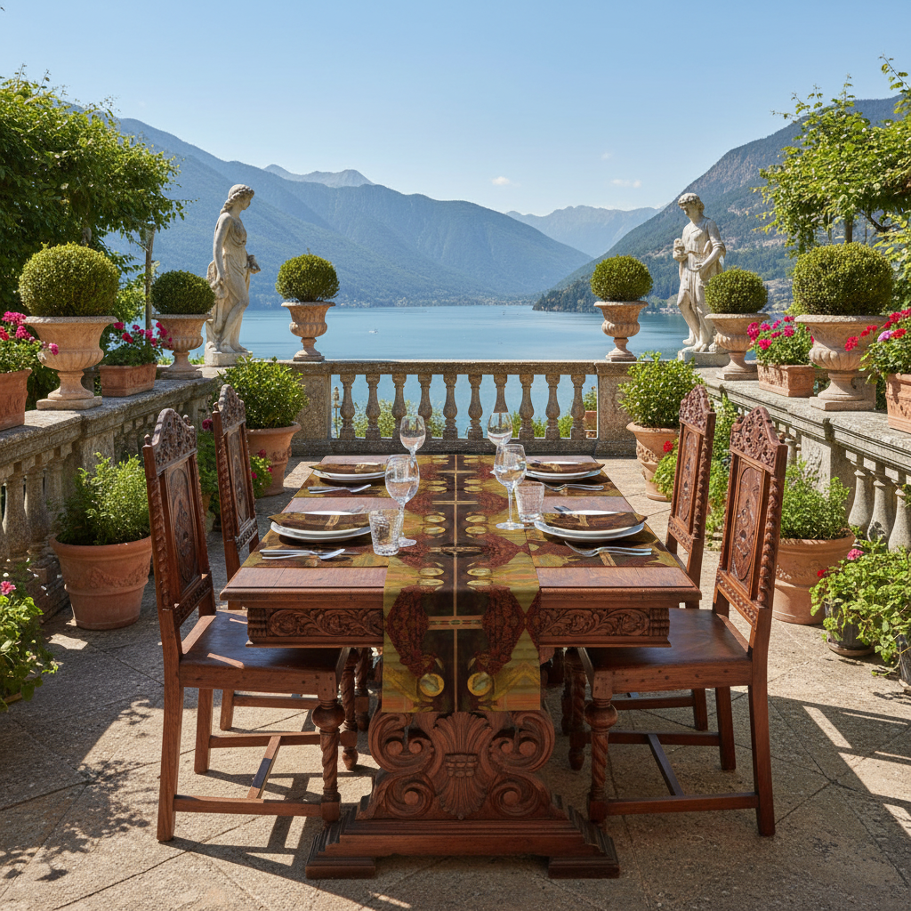 Renaissance garden terrace with prominent matching napkins at each setting