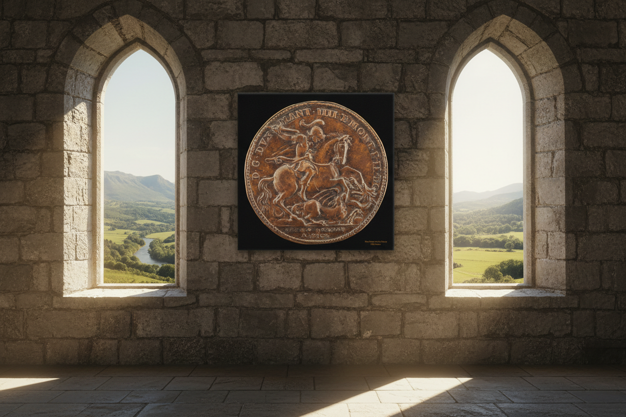 Saint George and the Dragon canvas in medieval church