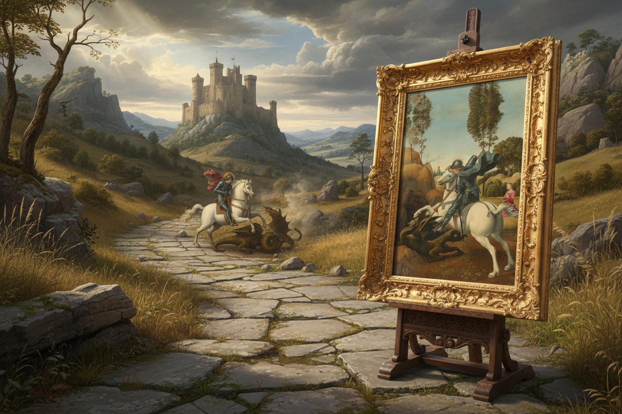 Saint George Canvas with Castle in Distance