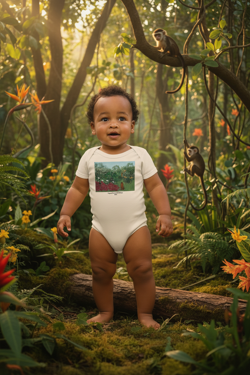 Standing baby in Tropical Forest with Monkeys bodysuit in jungle with monkeys