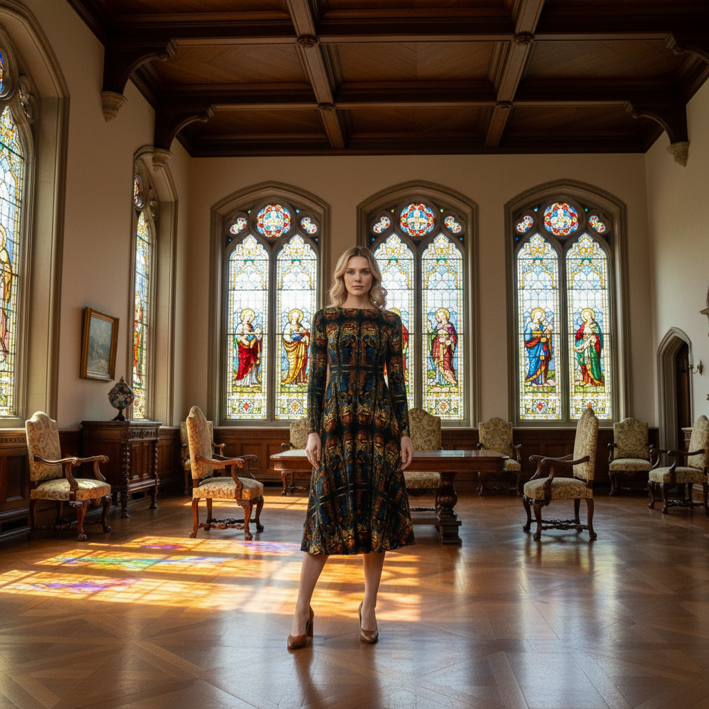 The Virgin Annunciate dress in grand historic mansion