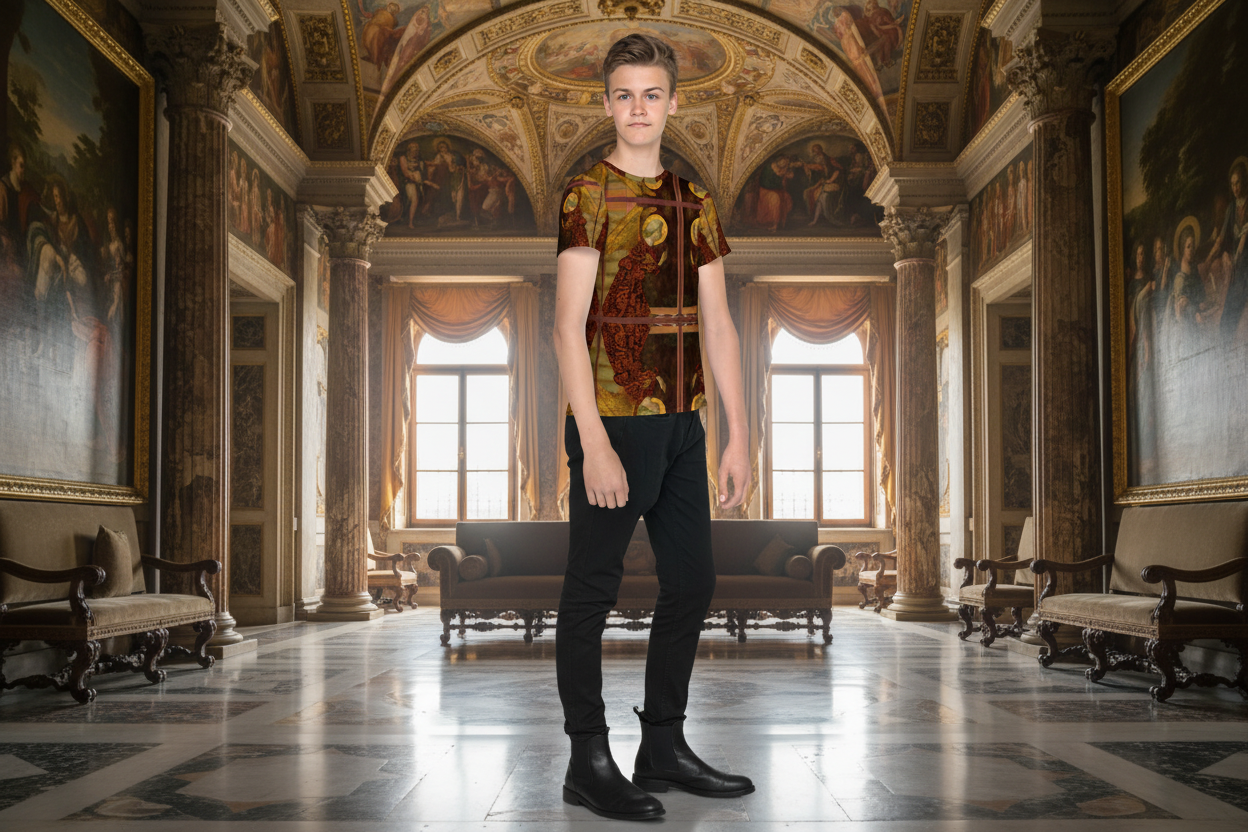 Three-quarter angle view of The Archangel Gabriel t-shirt