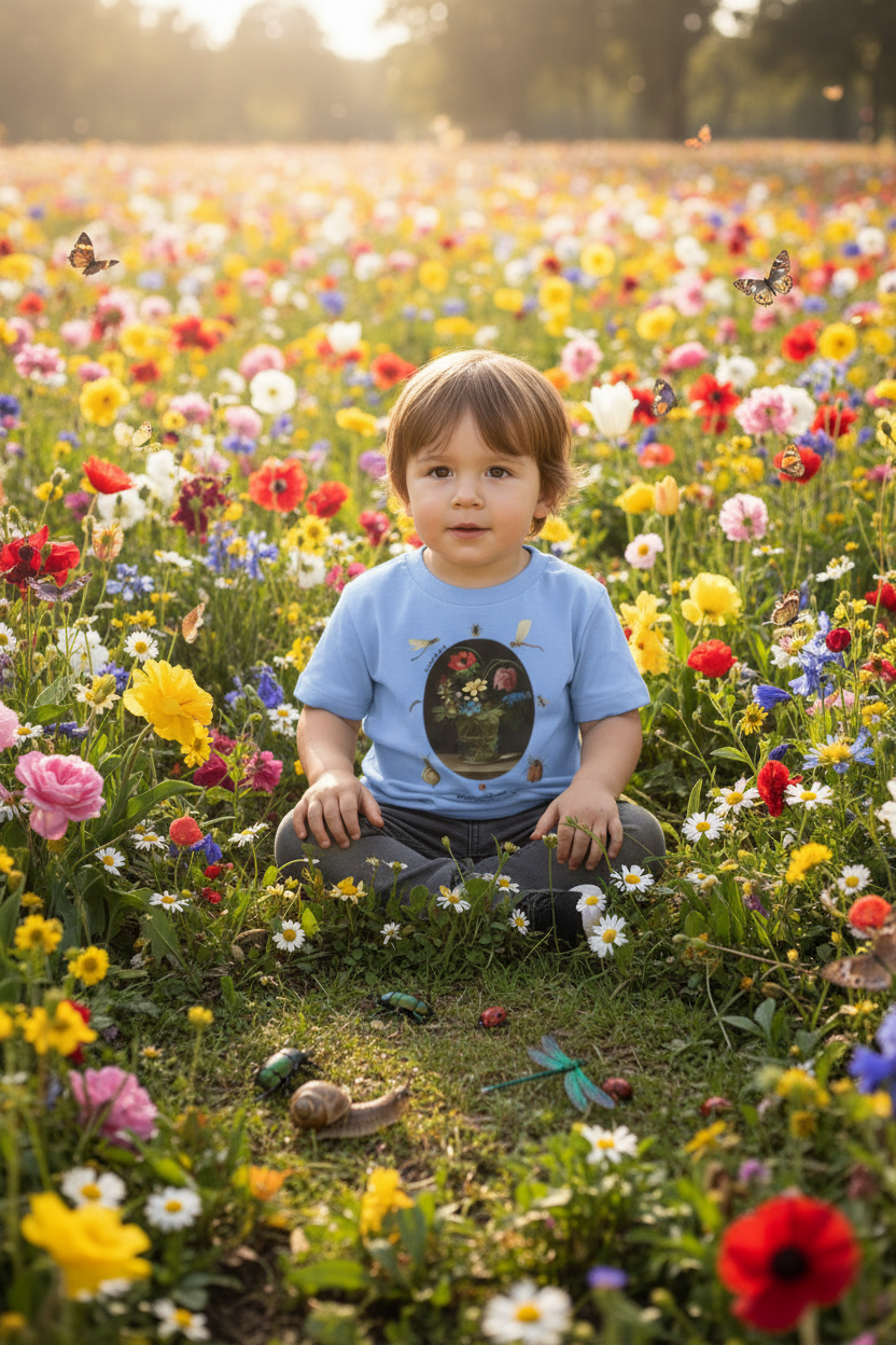 Toddler with insects in clearing