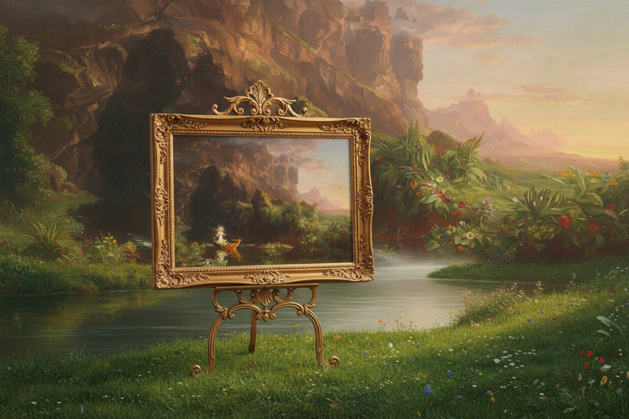 Voyage of Life Childhood Canvas on Riverbank